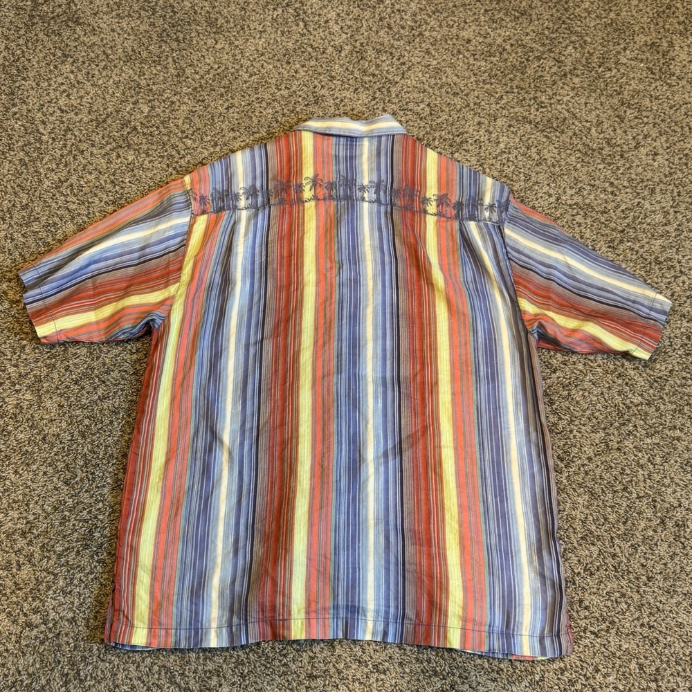 MENS TOMMY BAHAMA SILK/LINEN STRIPED BUTTON UP CAMP SHIRT SIZE XL Palm Trees - Picture 4 of 6